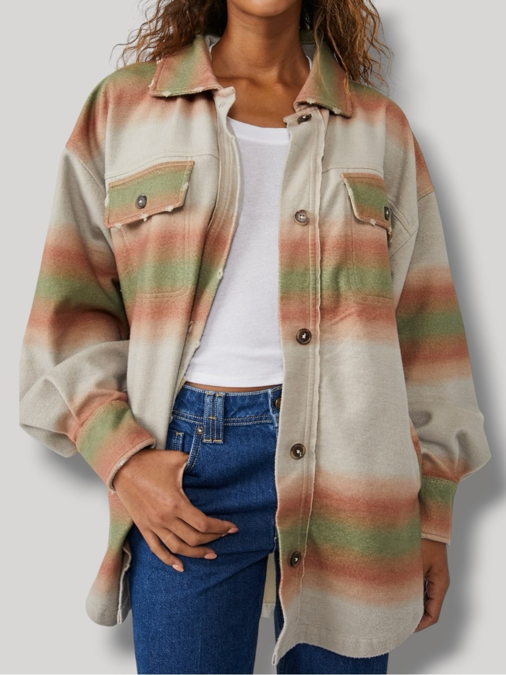 Free People XL Western Bohemian Printed Ruby Jacket Shacket Mazipan Serape Ombre